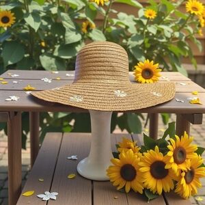 Straw Sun Hat with Floral Accents